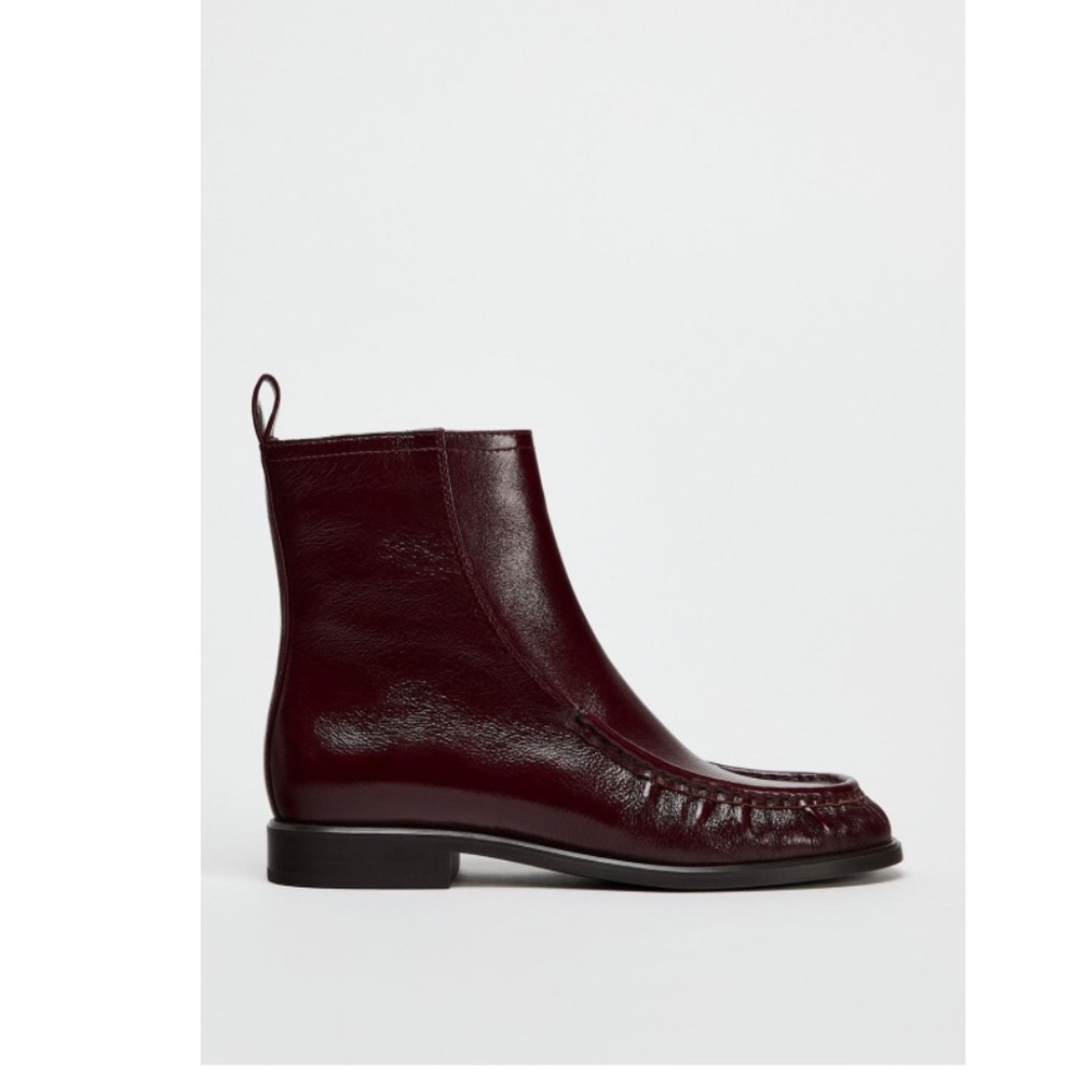 ZARA RUCHED LEATHER ANKLE BOOTS EU39 Burgundy Red